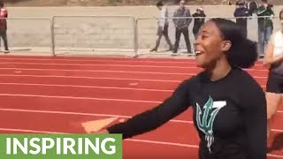 Student pulls off epic prom proposal during track meet [upl. by Eeluj]