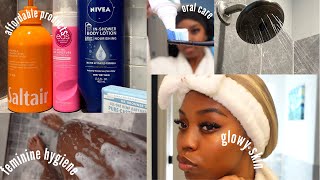 MORNING SHOWERHYGIENE ROUTINE Glowy Skin Must Have Feminine Products How To Smell Good amp more [upl. by Olyhs610]