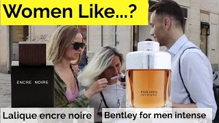 Women react to Lalique encre noire or Bentley for men intense [upl. by Lehet]