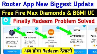 Rooter Free Fire Diamonds amp BGMI UC Out of Stock Problem Fixed✅Rooter ff diamond redeem problem fix [upl. by Ytomit]