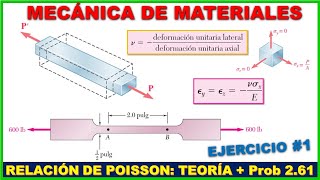 COEFICIENTE DE POISSON  TEORÍA  Prob 261 BEER JOHNSTON 6ta Edición  Resistencia de Materiales [upl. by Selia]