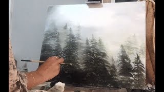 Speed Painting of Foggy Tree Landscape [upl. by Yendic]