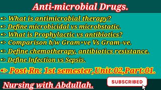 Antimicrobial drugs in Urdu PostRn1stBsN 3rd semester  Unit2part1 Pharmacology [upl. by Dacy208]