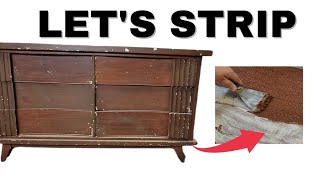 How To Strip Paint From Wood  MidCentury Modern Dresser Makeover [upl. by Bea300]