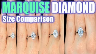 Marquise Cut Diamond Size Comparison on Hand Finger Engagement Ring Shaped 1 Carat 3 ct 33 25 15 [upl. by Aikrahs]