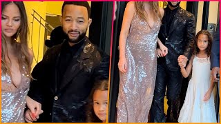 Chrissy Teigen looks glamorous in a sequin dress with husband John Legend and daughter Luna in [upl. by Assirol]