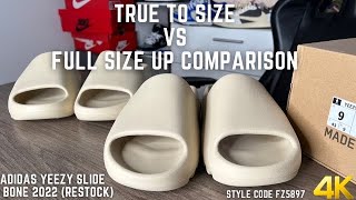 Adidas Yeezy Slide Bone 2022 Restock True To Size vs Full Size Up Comparison [upl. by Antonio378]