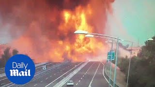 CCTV captures moment tanker truck explodes in Italy [upl. by Derr]