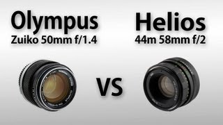 Olympus Zuiko 50mm f14 vs Helios 44M 58mm f2 TEST  Vintage Lenses for Video DSLRs [upl. by Ahtera]