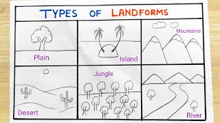 How to sketch Different type of Landform  Landforms type on earth  Landforms type school project [upl. by Wrench]