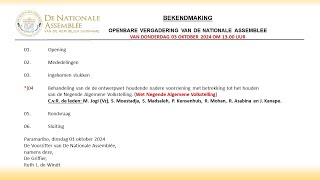 03 OKTOBER 2024  OPENBARE VERGADERING VAN DE NATIONALE ASSEMBLEE [upl. by Aikar]