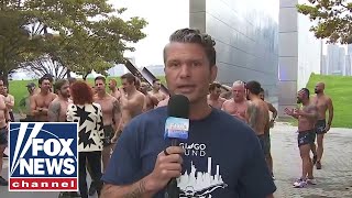 Pete Hegseth joins Navy SEALs for swim across Hudson River to honor veterans [upl. by Goulder]