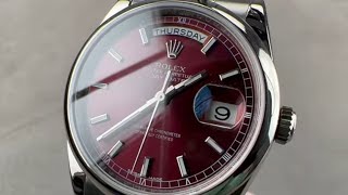 Rolex DayDate 36 White Gold CHERRY Dial 118209 Rolex Watch Review [upl. by Modeerf]