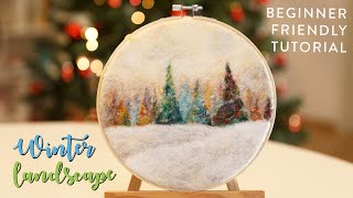 How To Needle Felt Magical Winter Landscape ❄️ Needle Felting 2D Picture 🌲Tutorial For Beginners [upl. by Einahc615]