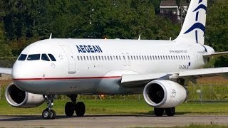 Aegean Airbus A320  Great Turbine Sound  Spectacular TakeOff at Bern [upl. by Ydnem84]