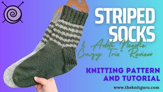 How to knit Striped Socks  Free pattern and tutorial with Addi Needle Review [upl. by Joe]