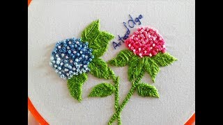 Hydrangea Flower Embroidery  Hortensias Bordadas a Mano  Hand Embroidery Tutorial by ArtesdOlga [upl. by Ecyle726]