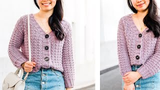 Crochet Chunky Cropped Cardigan with Buttons Free Pattern  Tutorial  For The Frills [upl. by Asserrac]