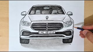 basit araba çizimi mercedes e serisi çizimi  araba nasıl çizilir  karakalem araba çizimleri [upl. by Ynohtnacram]