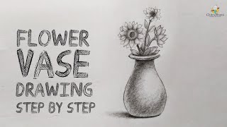 Beautiful Flower Vase Drawing Easy Step By Step  Pencil shading  Pot with Sunflower Drawing [upl. by Erdnoid]