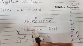 CryptArithmetic Problem in Artificial Intelligence  SEND  MORE  MONEY Solution  Pratiksha Jain [upl. by Reyna926]