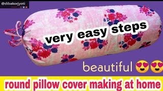 how to make round pillow cover at home  round pillow cover cutting and stitching  easy design [upl. by Mori]