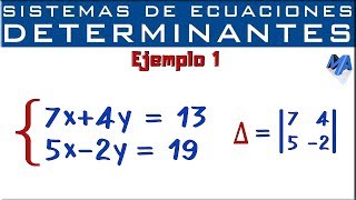 Sistemas de ecuaciones lineales 2x2  Determinantes  Método de Cramer  Ejemplo 1 [upl. by Notnef835]