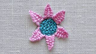 gewebte Sonnenblume sticken  Blumen sticken lernen [upl. by Eelsnia]