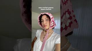 EASY crochet granny square bonnet 👵🏼🧶 crochet bonnet giftideas grannysquare tutorial [upl. by Alamac]