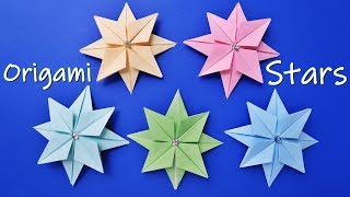 折り紙【キラキラ星】折り方 七夕飾りやクリスマスに♪【音声解説】◇Origami quot Stars quot Christmas decorations easy tutorial [upl. by Hafeenah886]