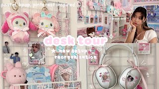 DESK SET UP INSPO and tour  🎧🎀 kpop pastel sanrio pinterest inspired [upl. by Adlih937]