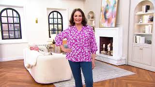 Denim amp Co Valentines Day Printed Blouse w Smocked Cuff on QVC [upl. by Sackville]