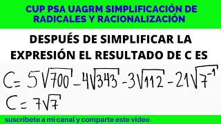 CUP PSA UAGRM SIMPLIFICACIÓN DE RADICALES Y RACIONALIZACIÓN [upl. by Haronid]