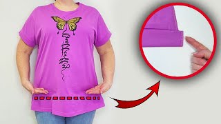 💥Sewing Trick How to shorten a beautifully Tshirt in just 3 minutes [upl. by Arluene]