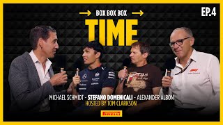 BOX BOX BOX  EP 4  Albon Domenicali and Michael Schmidt talk time in F1® [upl. by Olgnaed513]