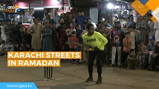 Ramadan street cricket lights up Karachi after dark  Geo News English [upl. by Lot]