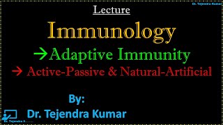 IMM L6 Adaptive  Acquired Immunity  Active  Passive  Natural  Artificial immunity [upl. by Erleena]