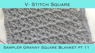 VStitch Square Sampler Granny Square Blanket Pt 11 crochettutorial crochetforbeginners [upl. by Gilman]