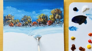 Winter Day Colorful  Fan Brush  Acrylic Painting Techniques [upl. by Aened]