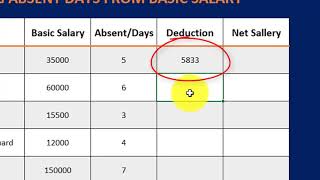 How to Deduct Absent days from basic salary in excel 2016 step by step [upl. by Imef330]