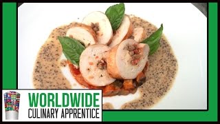 Chicken RouladeGrainy Mustard Sauce bed of Ratatouille How to use Caul Fat Crepinette de Poulet [upl. by Adriena214]