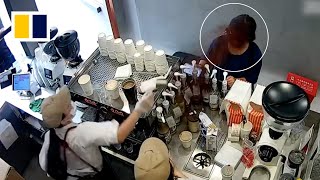 Staff member throws coffee powder at customer after dispute [upl. by Hadwyn108]