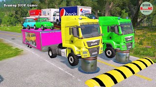 Double Flatbed Trailer Truck vs speed bumpsBusses vs speed bumpsBeamng Drive1006 [upl. by Ramgad211]