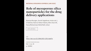 Role of mesoporous silica nanoparticles for the drug delivery applications  RTCLTV [upl. by Sven]