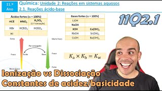 Ionização vs Dissociação  Constantes de acidezbasicidade  Ka x Kb  Kw  11Q21 [upl. by Einnahpets130]