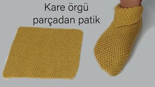 En kolay patik  kare örgü parçadan harika bot şeklinde patik  örgü modelleri  Figen Ararat [upl. by Negaem]