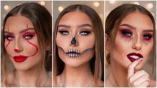 QUICK amp EASY LAST MINUTE HALLOWEEN MAKEUP LOOKS  PENNYWISE SKULL amp MORE  Hannah Renée [upl. by Dail]