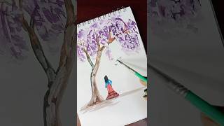 Perple flowers and girl art art painting drawing shortvideo [upl. by Madra]