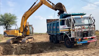 New TATA 2518 Tipper Dump Truck working with Hyundai Excavator 210 LC making pond for Farming [upl. by Tore]