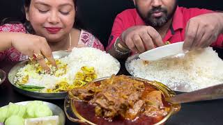 Bigbites Eating Rice With 🔥🔥Spicy Mutton Curry And Fulkopi Vaja Puti Macher Jhal।। [upl. by Airehtfele941]